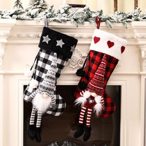 Christmas Tomte Gnomes Stockings Plaid Swedish Santa Xmas Socks Hanging Fireplace Tree Decorations Gift Candy Treat Bag