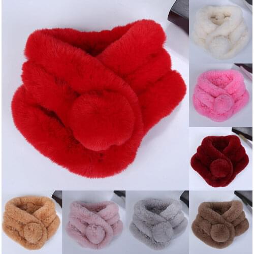 Cute Hairball Scarf Women Girls Solid Color Winter Warm Faux Fur Scarf Simple All-match Soft Plush Thicken Snood Scarves Shawl