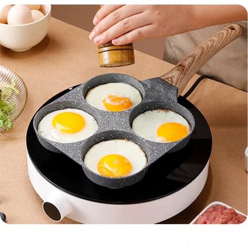 4 Hole Fried Egg Burger Pan Non-stick Ham Pancake Maker Wooden Handle Suitable For Gas Stove And Induction Cooker Cookware