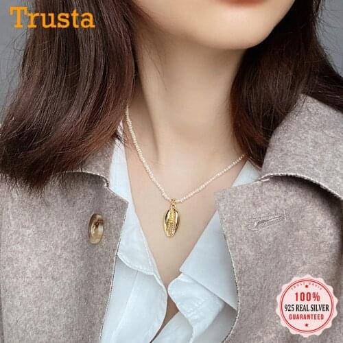TrustDavis Luxury 925 Sterling Silver Irregular Pearl Gold Beads Heart Choker Necklace For Women Wedding Party Jewelry DS1063