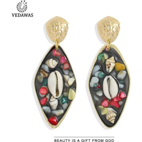 Vedawas Fashion Resin Shell Drop Earrings for Women Ethnic Acrylic Multicolored Waterdrop Pendant Earrings Jewelry Party Gifts