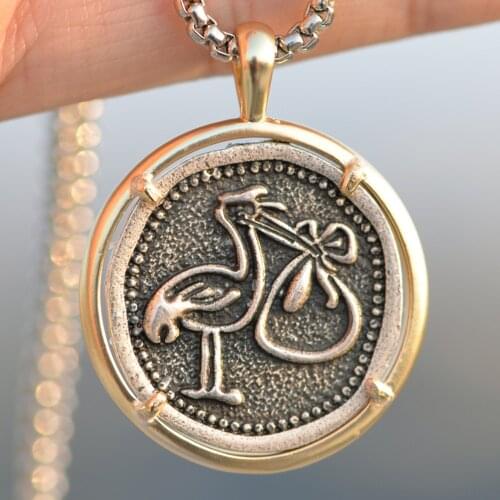 Vintage Stork Delivery Necklace Stork Carrying Baby in Blanket Jewelry Gift for New Mom Mother and Baby Congrats Necklace A277