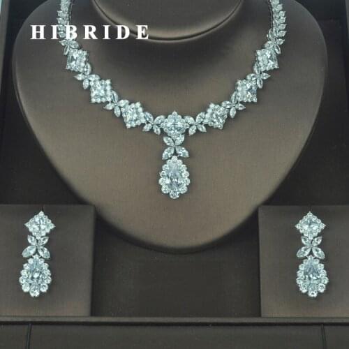 HIBRIDE Clear Flower Shape Cubic Zirconia Dubai Jewelry Sets For Women Bridal Wedding Sets Trendy Earring Necklace Sets N-316