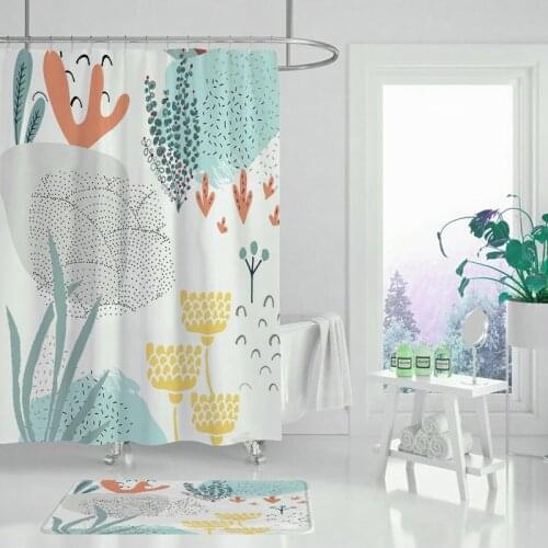 Shower curtain yellow flowers black background spring plant flowers creative art waterproof fabric bathroom curtain set