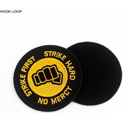 Yellow Embroidered Stickers Round Circle Emblem Patches Armband Hook Loop Badges Stick on Jacket Backpack DIY Applique
