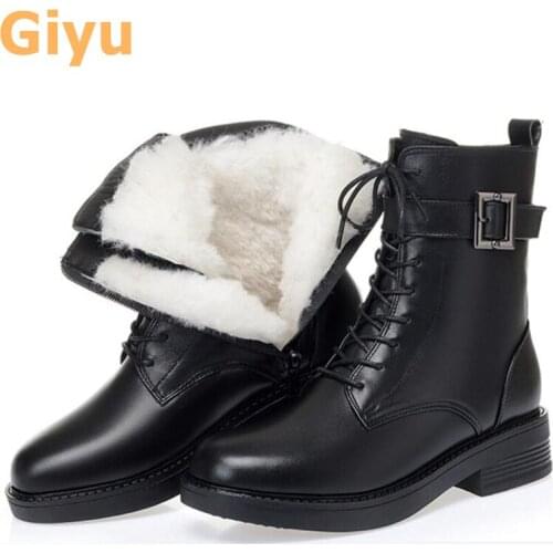 Giyu 2020 autumn and winter new Non-slip wool Womens boots Genuine Leather Martin boots Large size