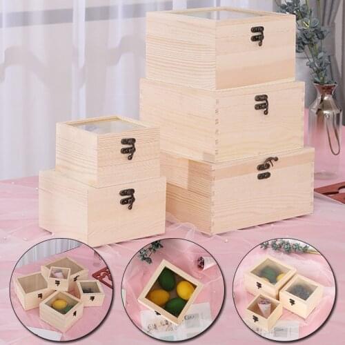1PC NEW Preserved Flower Wooden Storage Box Glass Transparent Cover Hand-Made Gift Box Wooden Wedding Candy Box Ins 5 Sizes