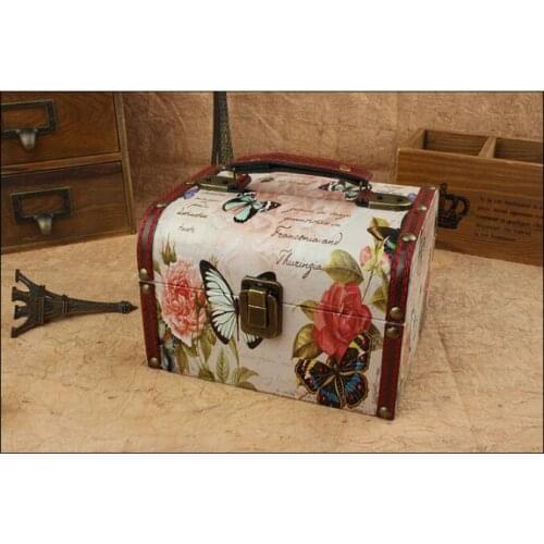 1PC Vintage Retro Wooden Storage Box Jewelry Box Wooden Cosmetic Box Sundries Box Desktop Handicraft Furnishing Articles NA 006
