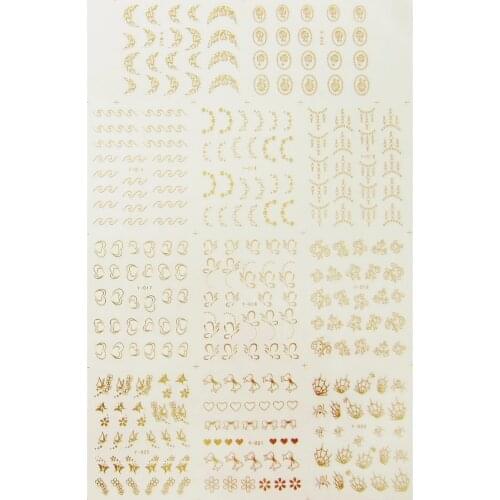 11 PACKS / LOT NAIL TATTOOS STICKER WATER DECAL NAIL ART GOLD SILVER FLOWER SPIDER COBWEB SMILE BUTTERFLY BOW TIE Y012-022