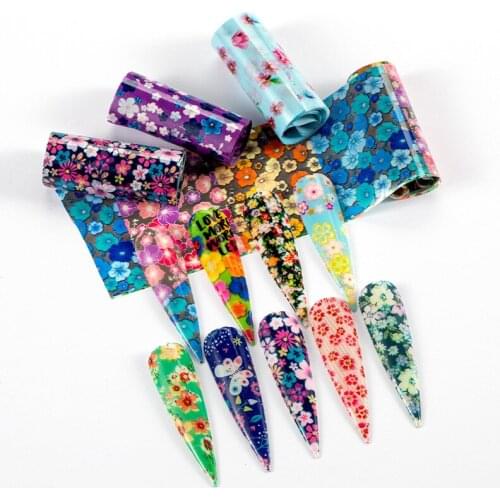 16pcs Retro Nail Foil for Manicure UV Gel Polish Sticker Colorful Flowers \ Design Adhesive Decal Nail Art Decoration Wraps