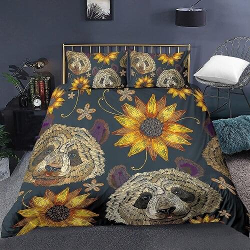 2/3 Pcs Panda Duvet Cover Set Cartoon Animal Bedding Kids Boys Girls Bed Set Panda Quilt Cover Bedroom Decor