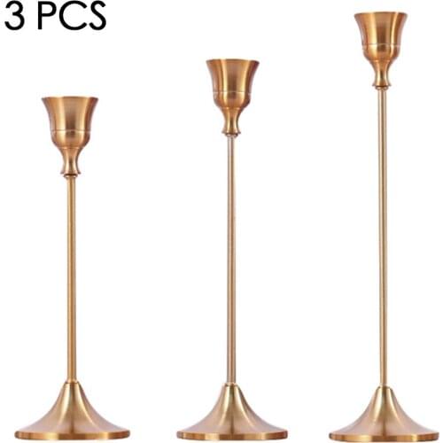 3pc Candle Holder Copper Metal Plating Candlestick European Western Wedding Decoration Props Valentines Day Gift Ornament