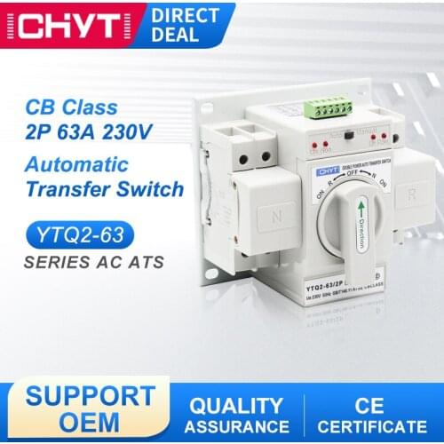 2P 63A 220V MCB Type Dual Power Automatic Transfer Switch CB Class ATS Change Over Switch ICHYTI