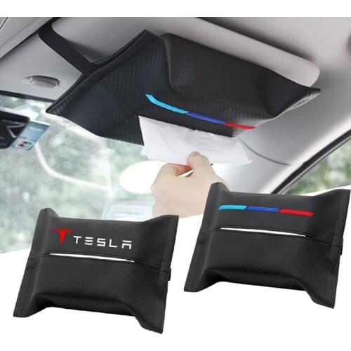 Car storage tissue box sun visor seat backrest armrest carbon fiber For Model 3 Y X S Auto Accessories car styling