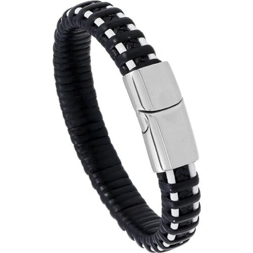 Hand-woven Titanium Steel Mens Imitation Leather Bracelet Simple Mens Jewelry Magnet Buckle Leather Bracelet