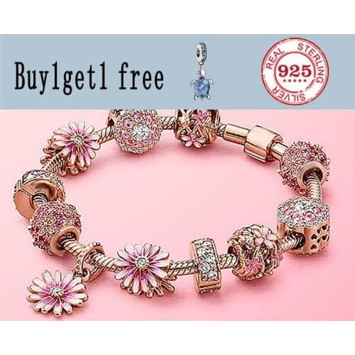 100%925 sterling silver Spring girl pink flower world hollowed-out petals high quality fashion fashion bracelet jewelry