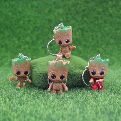 Groot Keychain Bag Car Key Chain Cute Tree Man Pendant Figure Keyring Birthday Gift Mix 24pcs/lot wholesale High Quality