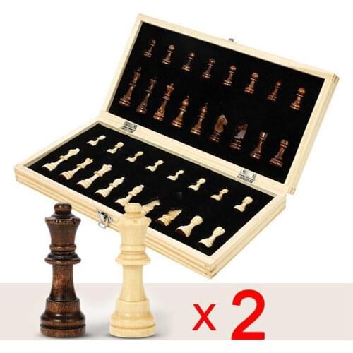 Wooden Chess Game Set Folding Chess Board Game Craft Pieces Board with Storage Case Toy for 2 Player Games Adults Kids