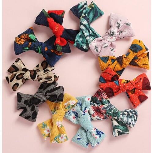 Kids Girls Handtie Bows Hair Clips Big Knot Bow Floral Prints Corduroy Hairgrips School Girls Hair Barrettes Head Wear