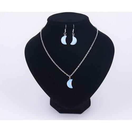 Druzy Natural Opal Simple Crescent Moon Shape Pendant Necklace Set for Women Birthday Gift Party Daily Jewelry