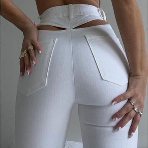 High Waist Flare Jeans Women Black White Fashion Sexy Bodycon Trousers Club Leggings Stretch Waist Slim Female Trousers