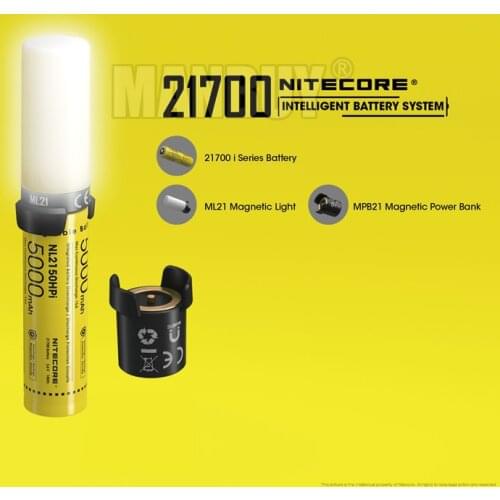NITECORE 21700 Intelligent Battery System 3in1 NL2150HPi 5000mah Rechargeable Battery+MPB21 Powerbank + ML21 High CRI Flashlight