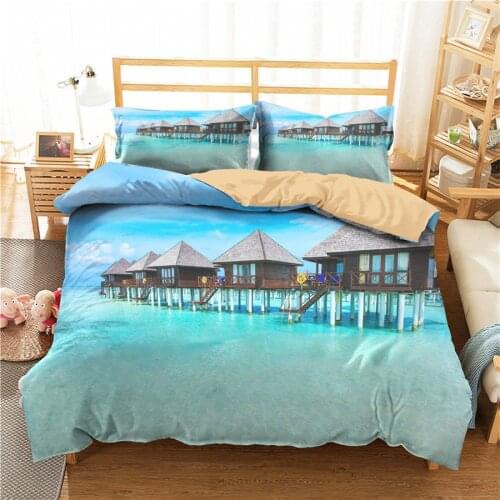 A Bedding Set 3D Printed Duvet Cover Bed Set Beach Sea Wave Home Textiles for Adults Bedclothes with Pillowcase #HL48