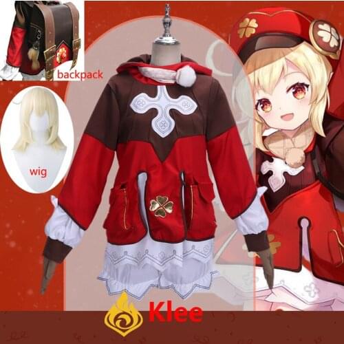 Game Genshin Impact Klee Cosplay Costume Wigs Girl Party Outfit Uniform Dress Women Halloween Carnival Costumes