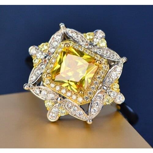 Gu Li Hot Selling Geometric Zircon Hollow Carved Inlaid Golden Color Ring For Women European And American Wedding Ring