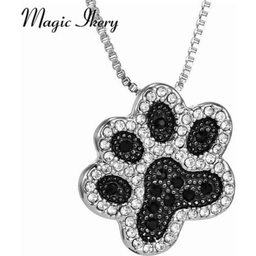 Miss Lady Cute Foot Pendant Necklace Full Crystal Rhinestones Pet Memorial Jewelry Dog Cat Animal Foot For Women YH-N156