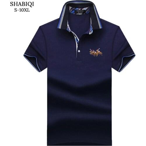 SHABIQI New Brand Men shirt Men Polo Shirt Men Short Sleeve Cotton Shirt Embroidery Three Horses Polo Shirt Plus Size S-10XL