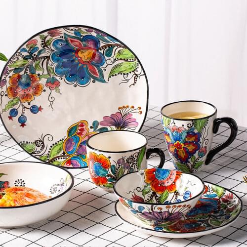 White hand-painted creative ceramic tableware set European high-value Western plate art plate swing