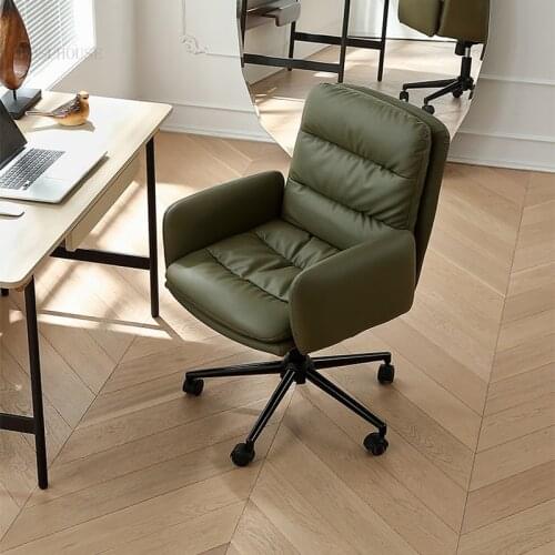 Nordic Office Chairs Leather Comfortable Back Chair Home Computer Chair Designer Creative Armchair Light Luxury Rotating Chair