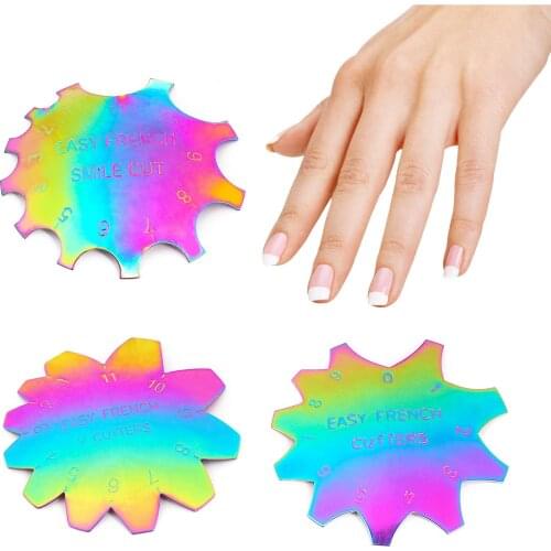 Color-plated Oval French Manicure Crystal Nail Making Stainless Steel Template Model Smile Line Edge Trimmer Cutter Tools