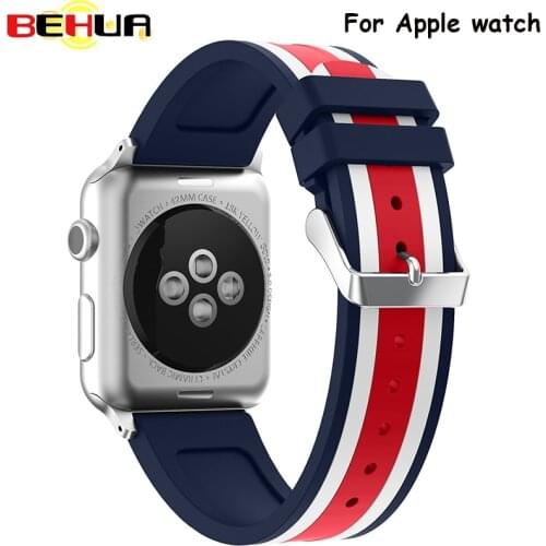 BEHUA Colorful Silicone Wrist Strap for Apple Watch Band 38mm 42mm 40mm/44mm Rubber Sport Bracelet Watchband With Adapter Correa