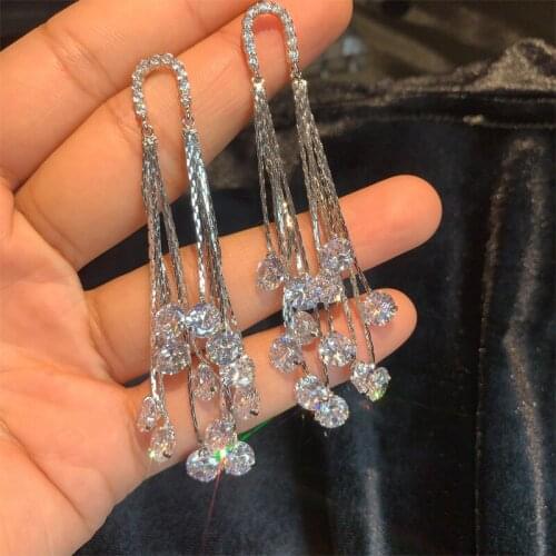 Top Quality S925 Silver Ear Post Stud Earrings Cute Zircon CZ Chain Tassel Pendant Earrings For Women Fashion Jewelry