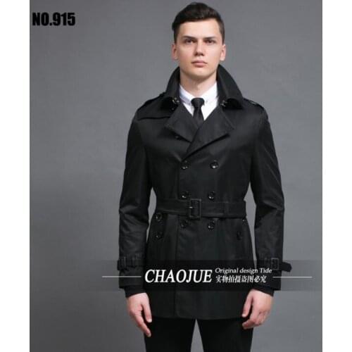 Turn-down collar medium-long loose trench coat men overcoat long sleeve mens clothing fashion outerwear casaco masculino black