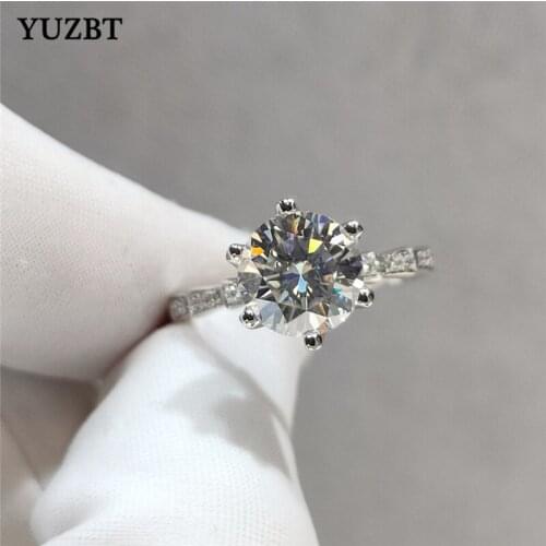 YUZBT Women 925 Silver 1-5 Carat Gemstone Excellent Cut Diamond Test Past D Color Moissanite Wedding Ring Popular S925 Jewelry