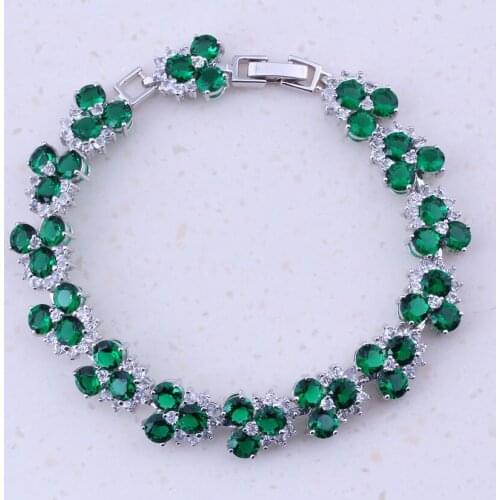 High Quality Green Created Emerald & White AAA Zircon Silver Color For Women Charm Bracelets Party Trend Fashion Jewelry D0023