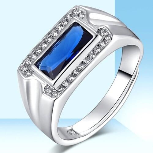 100%S925 sterling silver jewelry blue crystal ring mens live blue gemstone jewelry ring free shipping