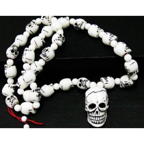 FREE SHIPPING 2PCS Bone Powder Style White Skull Beads Carved Long Bead Free Ship