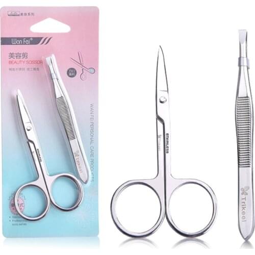2Pcs Tweezers Eyebrow Tweezer Set Stainless Professional Eye Lashes Extension Tweezers Eyebrow Tongs Scissors Cosmetic Tools