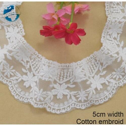 5cm width white cotton embroided lace ribbon guipure trim DIY wedding Accessories dolls lace african french lace applique#3899