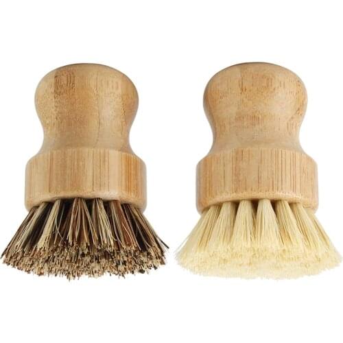 Bamboo Dish Scrub Brushes Kitchen Wooden Cleaning Scrubbers for Washing Cast Iron Pan Pot Natural Sisal Bristles