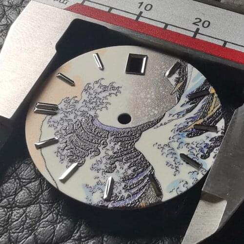 29mm Kanagawa Surfing Watch Dial BGW-9 Blue Luminous with Date Window Suitable for NH35A Automatic Movement Watch Parts