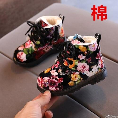 1-6 Years Baby Shoes for Girls Boys Flower Print Boots Kids Soft Bottom Martin Boot Children Autumn Winter Fashion Shoes