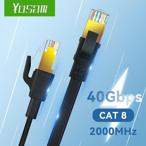 YOSAM Ethernet Cable CAT8 40Gbps 2000MHz CAT 8 Networking Flat RJ45 Lan Patch Cord For Internet Laptops PS 4 Router RJ45 Cable