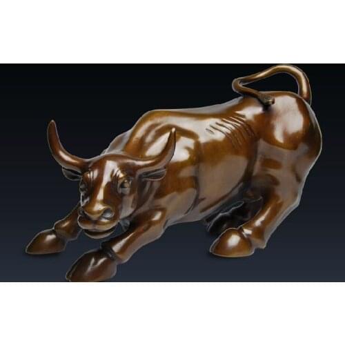 China Bronze Copper Art Sculpture Wall Street Fengshui Ox Bull Cattle Cow Statue