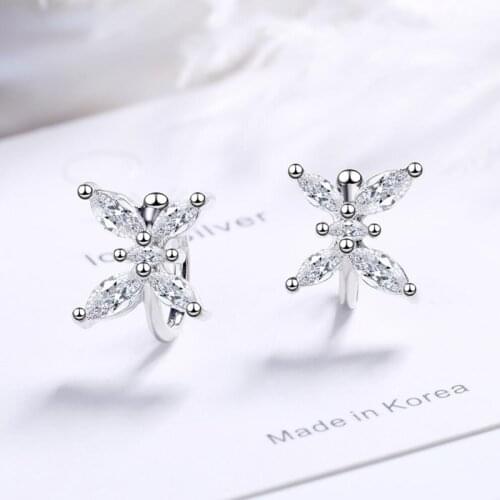 KOFSAC Trendy Silver Color Clip Earrings For Women Jewelry Shiny Zircon No Pierced Cartilage Ear Clip Girl Birthday Party Gifts