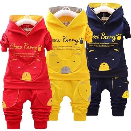 Spring Autumn Newborn Baby Boy Clothes 3 Colors Cute Bear Baby Set Hooded Tops + Pants Sport 2 Piece Suit For Kids 0-3 Years Old